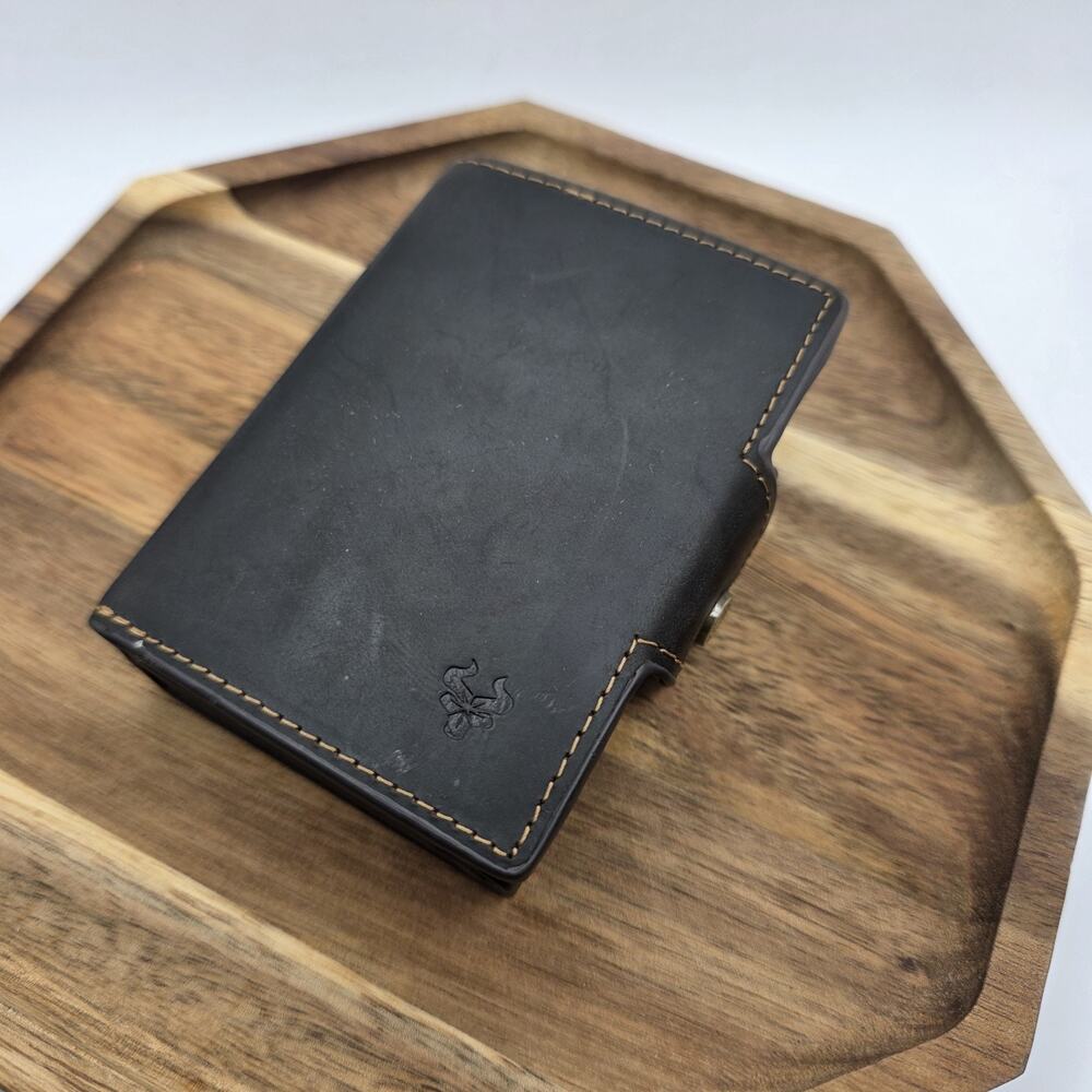 Humerpaul Project Genuine Leather Bifold Wallet Black Zip Coin Pocket ID